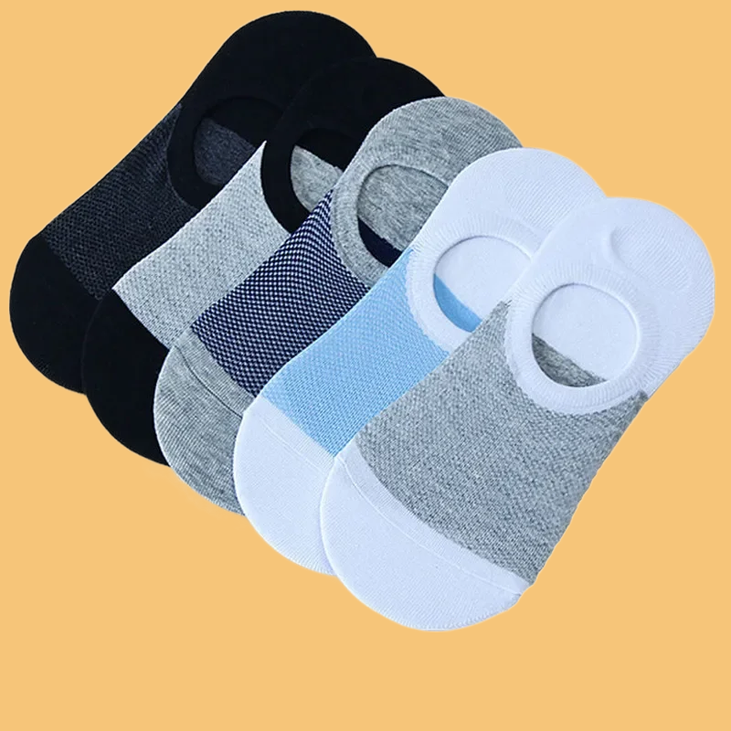 Chaussettes courtes en maille respirante pour hommes, chaussettes invisibles pour hommes, absorbant la sueur, chaussettes en coton de silicone, haute qualité, mode 2024, 5 paires