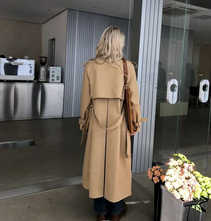 Mantel Panjang Katun Bergaya Wanita Desain Baru Musim Gugur/Musim Gugur 2023 Jaket Anti-angin Wanita