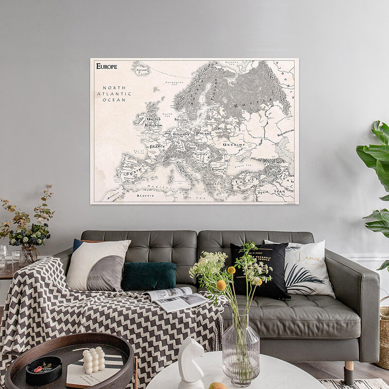 Foldable Spray Non-woven Fabric European Map In English 100*70cm Living Room Home Decoration Education Office Supplies