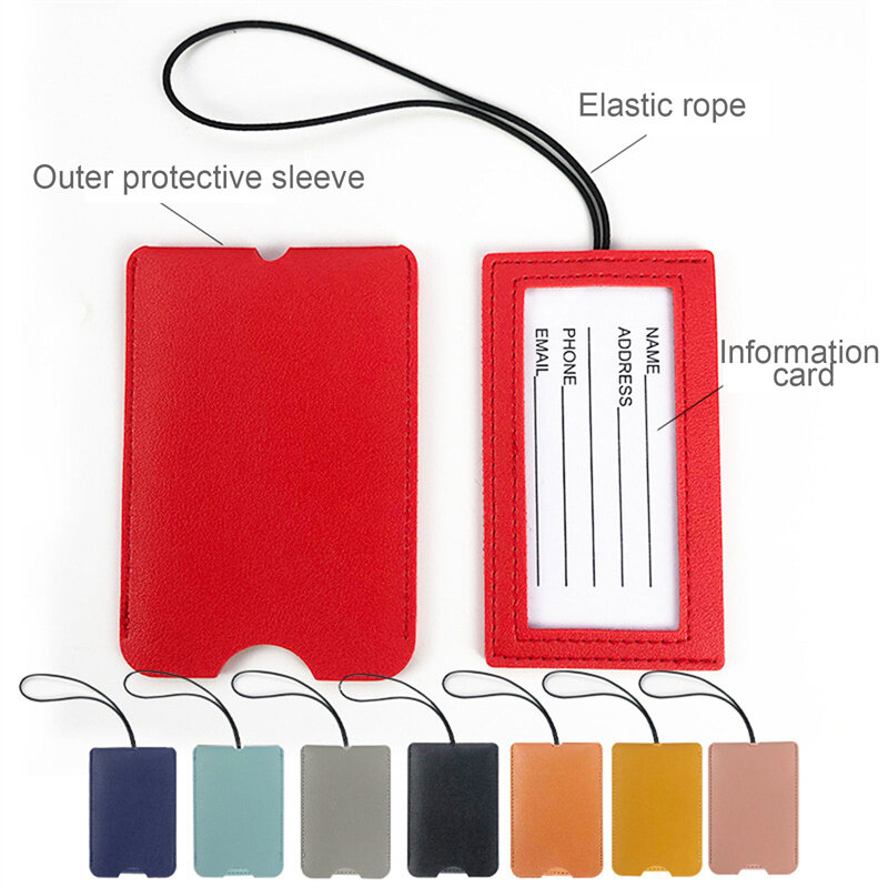 New Style PU Leather Luggage Tag Name ID Address Tags Suitcase Luggage Tag Solid Color Portable Label Boarding Pass Tag