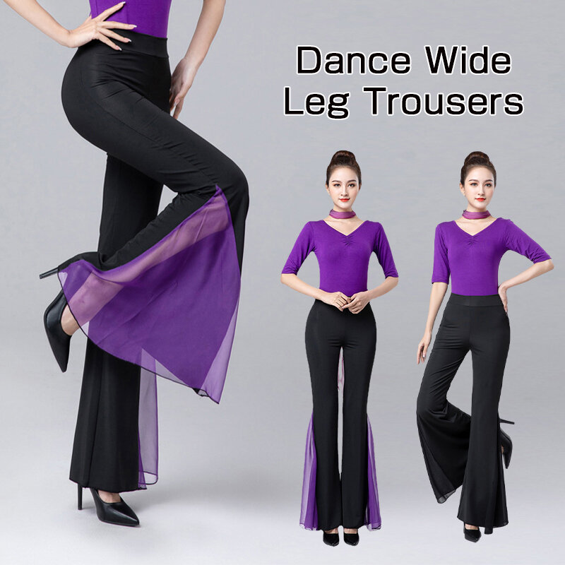 Pantalones de fiesta elegantes de Pole de baile moderno para disfraz clásico, ropa de Ballet de Color sólido, pantalones de pierna ancha para práctica de salón