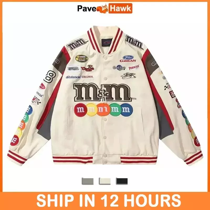Bomber Jacket Men Women Hip Hop Embroidery Motorcycle Loose Baseball Coat Casual High Quality Street Racing Varsity Outwear New