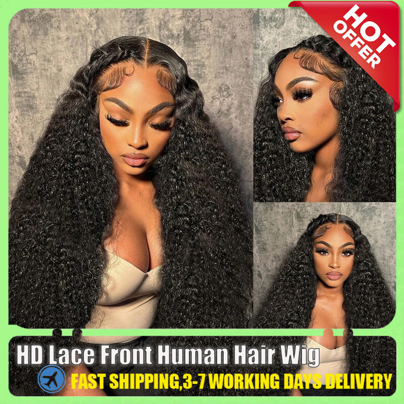 Peluca de cabello humano rizado para mujeres negras, postizo de encaje Frontal, transparente, 13x6 HD, 30, 32, 36 pulgadas, 13x4