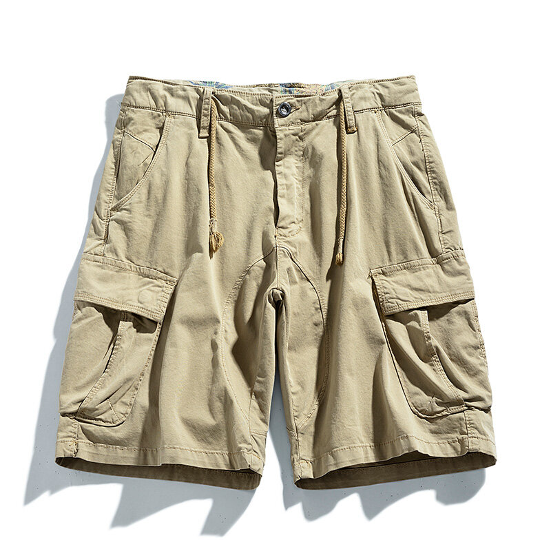 Short Cargo en coton pour hommes, décontracté, solide, multi-poches, taille élastique, printemps, jogging, livraison directe