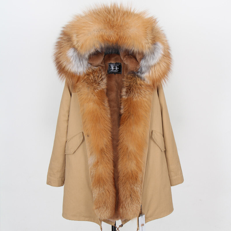 2023 novo coreano grande casaco de pele longa com capuz engrossar casaco de pele natural pele de raposa inverno parkas com pele real porta mane casaco