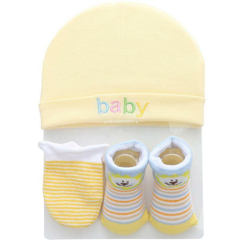 3pcs Infant Baby Cartoon Hat Glove Socks Set Newborn Hats Set for Baby Girls Boys Skin-friendly Hat Gloves Socks Suit