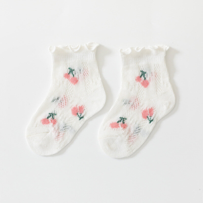 Kaus kaki tipis bayi perempuan, kaos kaki jala balita desain kartun buah 0-5 tahun musim panas