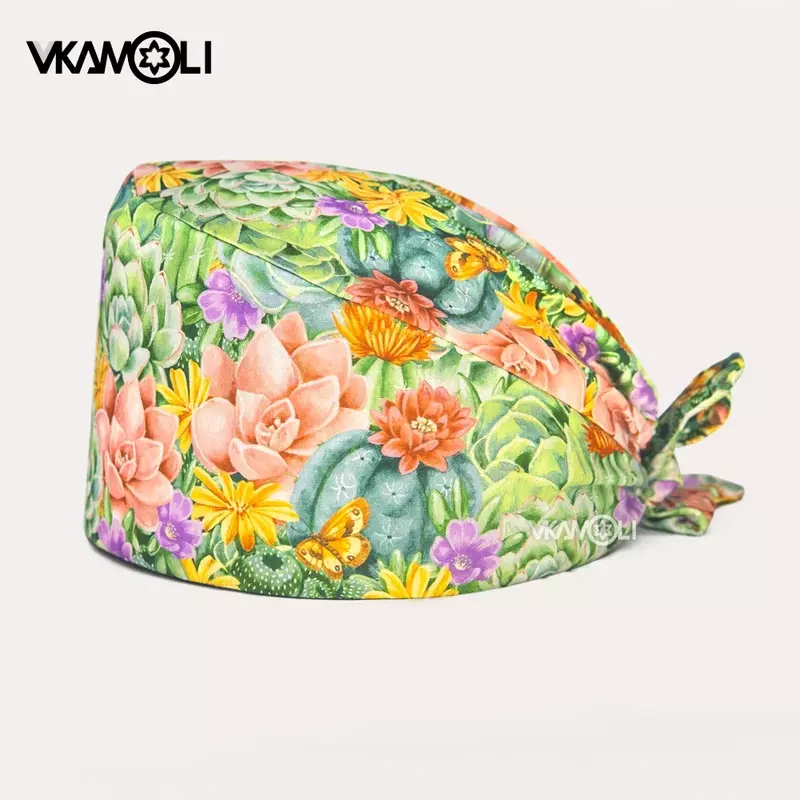 Casquette à impression de fleurs pour femmes, gommages UC, absorbant la transpiration, réglable, chapeaux de laboratoire, travailleurs de la santé, nouveau