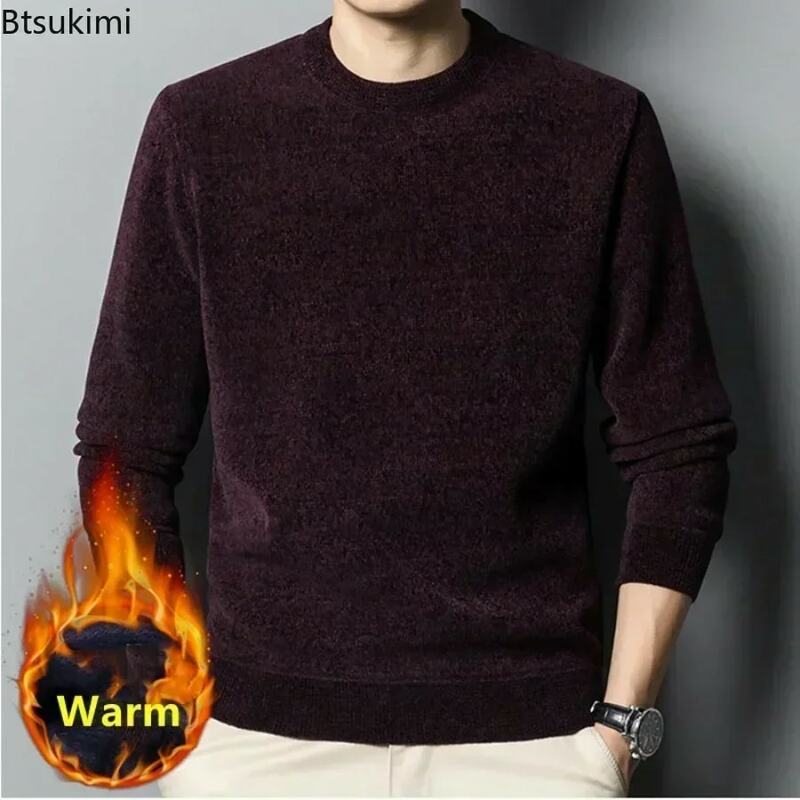 Suéter de caxemira de chenille quente e grosso masculino, pulôver casual macio, suéter de malha masculino, outono, inverno, 2022