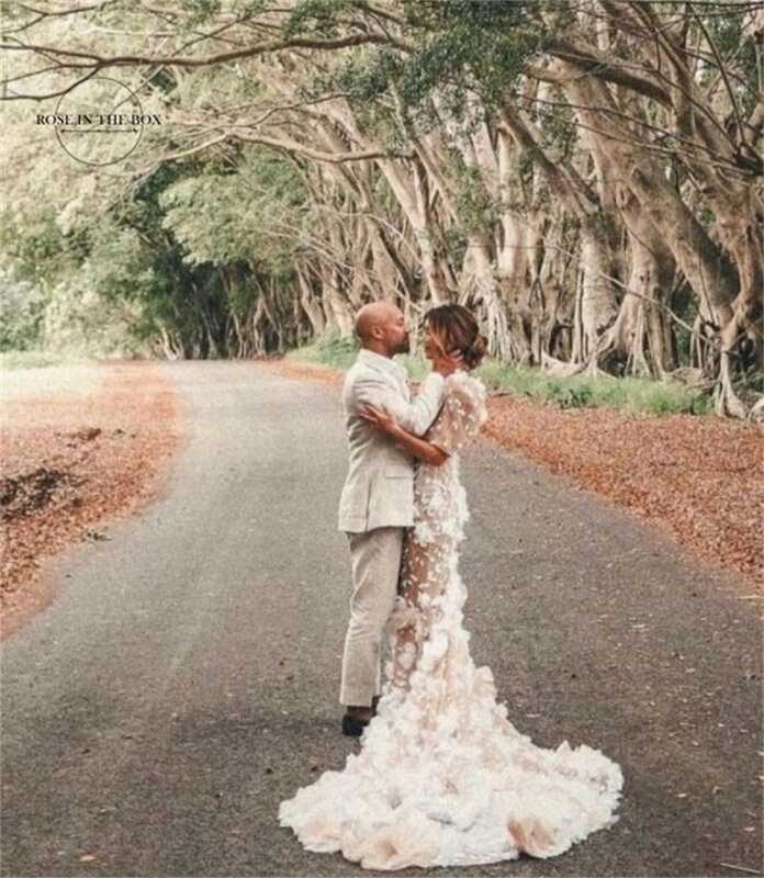 Роскошные кружевные свадебные платья с юбкой-годе для женщин, фотообои 2023 с цветочными украшениями