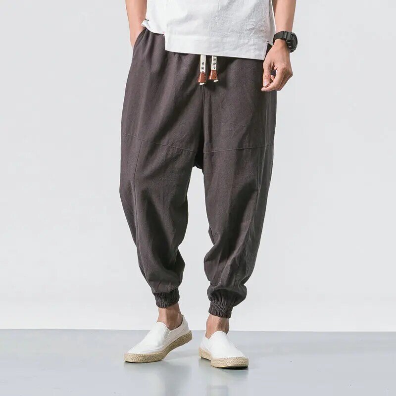 2023 Spring oversize casual pants men streetwear cotton linen harajuku joggers fashion baggy harem pants for man