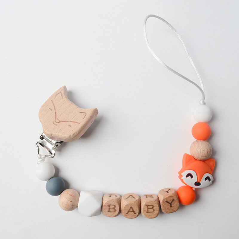 INS Baby Custom English Letter Name Baby Pacifier Clip Chains Silicone Beads Teether Toys Nipple Dummy Holder Pacifiers Chain