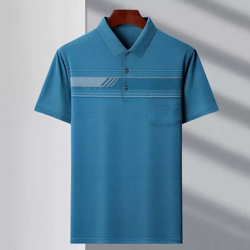Camisa polo de manga curta masculina, versátil, cor sólida, tendência de negócios e lazer, novo produto, verão