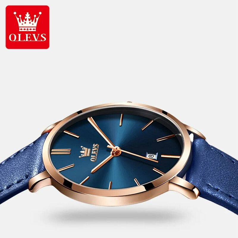 OLEVS Fashion Ultra cienkie zegarki damskie Top marka luksusowy skórzany pasek wodoodporne zegarki kwarcowe dla kobiet Relogio Feminino