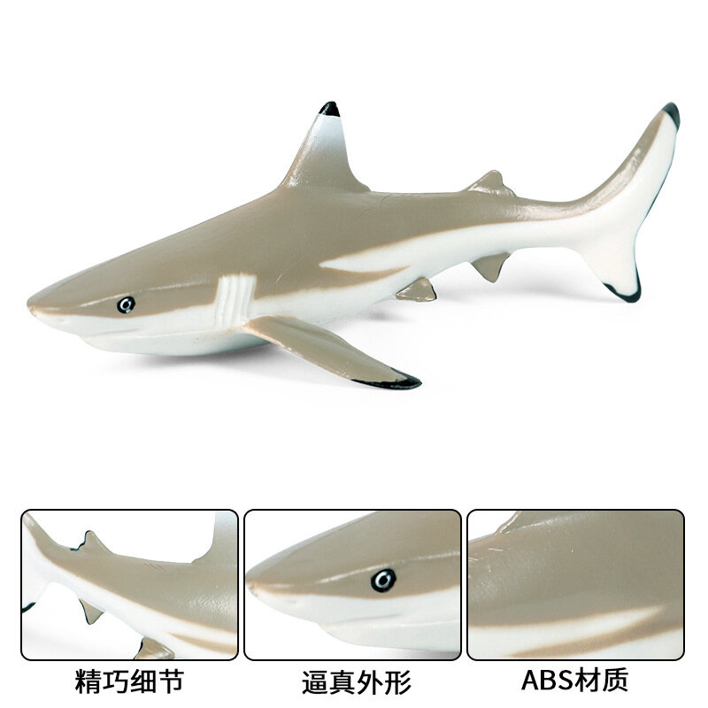 Children simulation solid static marine animal shark great white shark black tip shark plastic model ornament figurine toys