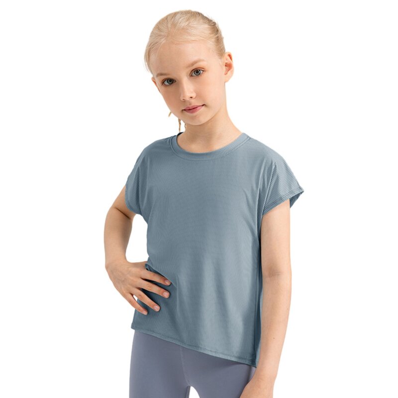 Kaus olahraga pakaian aktif untuk anak-anak remaja kaus kinerja trendi lengan pendek baju Fit kering atasan olahraga wanita