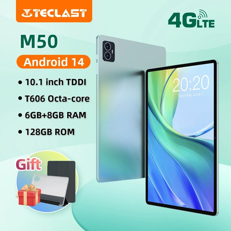Teclast M50 Android 14 Tablet T606 8-core 6GB+8GB RAM 128GB ROM 10.1" Incell Fully Laminated 4G Network GPS Widevine L1 8mm Slim