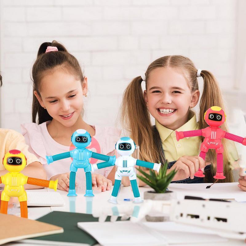 Robot Pop tabung 4 buah Robot teleskopik tabung Pop imajinatif bentuk permainan berubah Robot mainan pesta nikmat untuk anak-anak dewasa