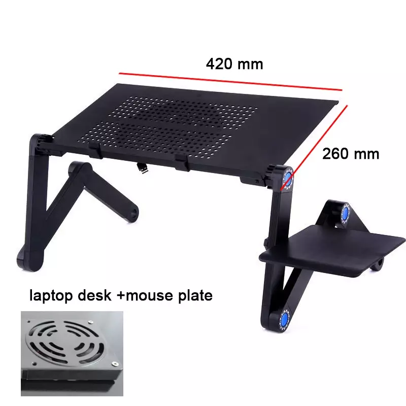 Adjustable Laptop Desk Stand Cooler fan Portable Ergonomic Lapdesk For Bed Sofa PC Notebook Table Desk With Mouse Pad Aluminum