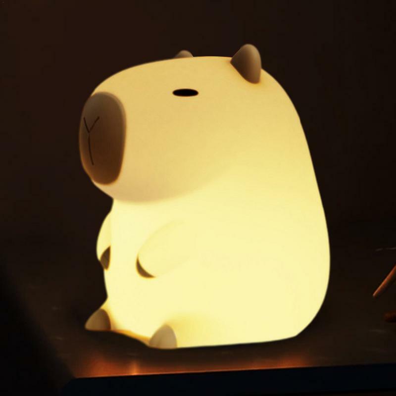 Cute Night Light Animal Lamp USB Rechargeable Capybara Shape Touch Control Silicone Lamp for Bedroom Living Room and Bedside