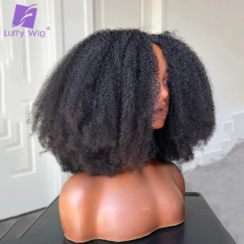 Wig 200 kepadatan bentuk V rambut manusia keriting Afro Bagian V Wig pendek keriting tanpa lem tidak meninggalkan bagian Wig U baru untuk wanita
