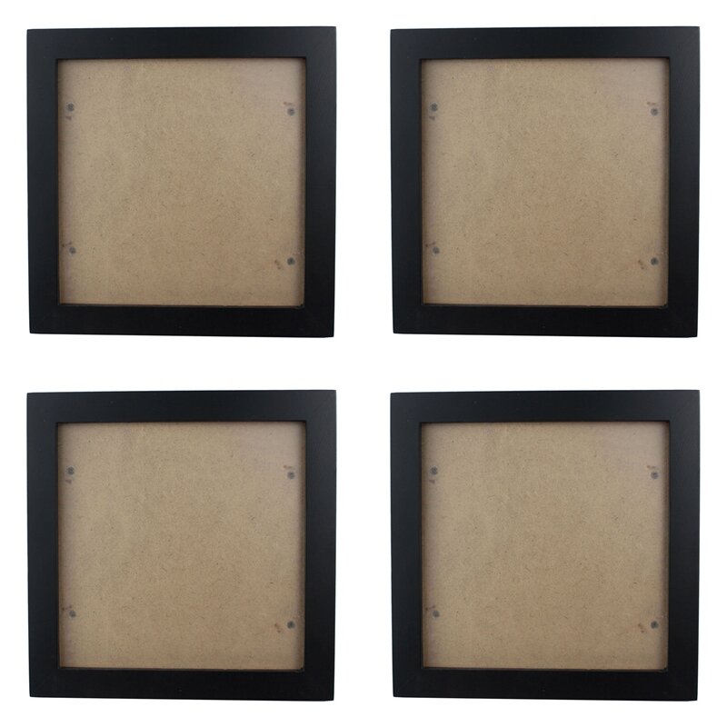 4X kwadratowa gruba sosna drewniana ramka na zdjęcia ramka na zdjęcia na ścianę (czarna, 6 Cal)
