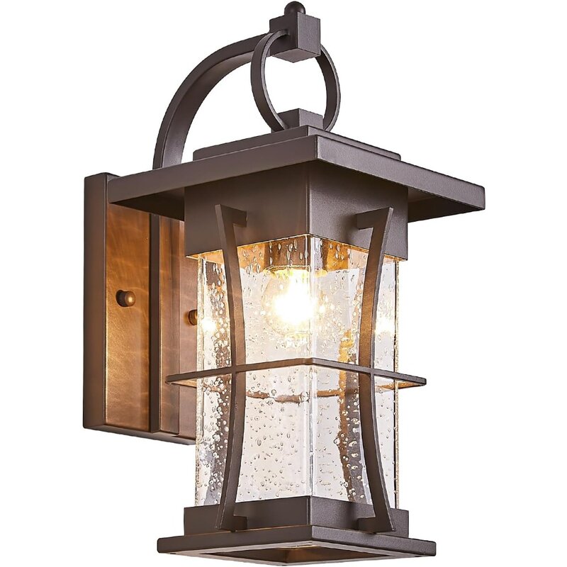 Outdoor Wall Lamp 15", Large Exterior Porch Wall Lantern with Seeded Glass,Outdoor Wall Lamp
