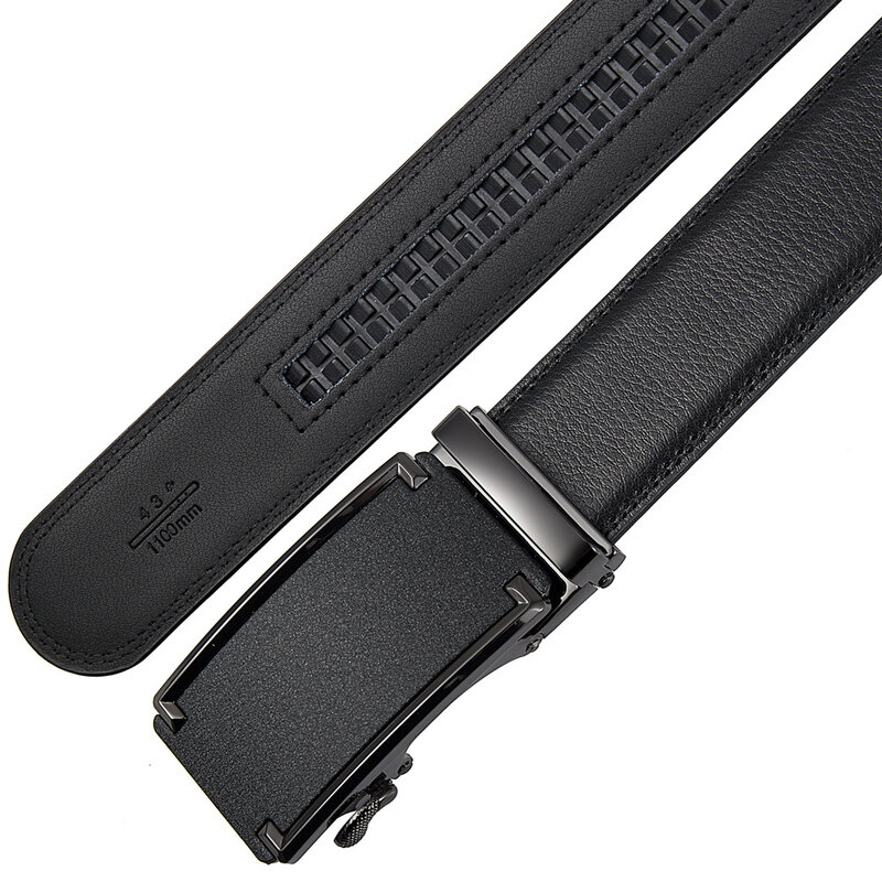 Plyesxale Mens Business Style Belt Black Cowskin Leather Strap Male Waistband Automatic Buckle Belts For Men Top Quality B1330