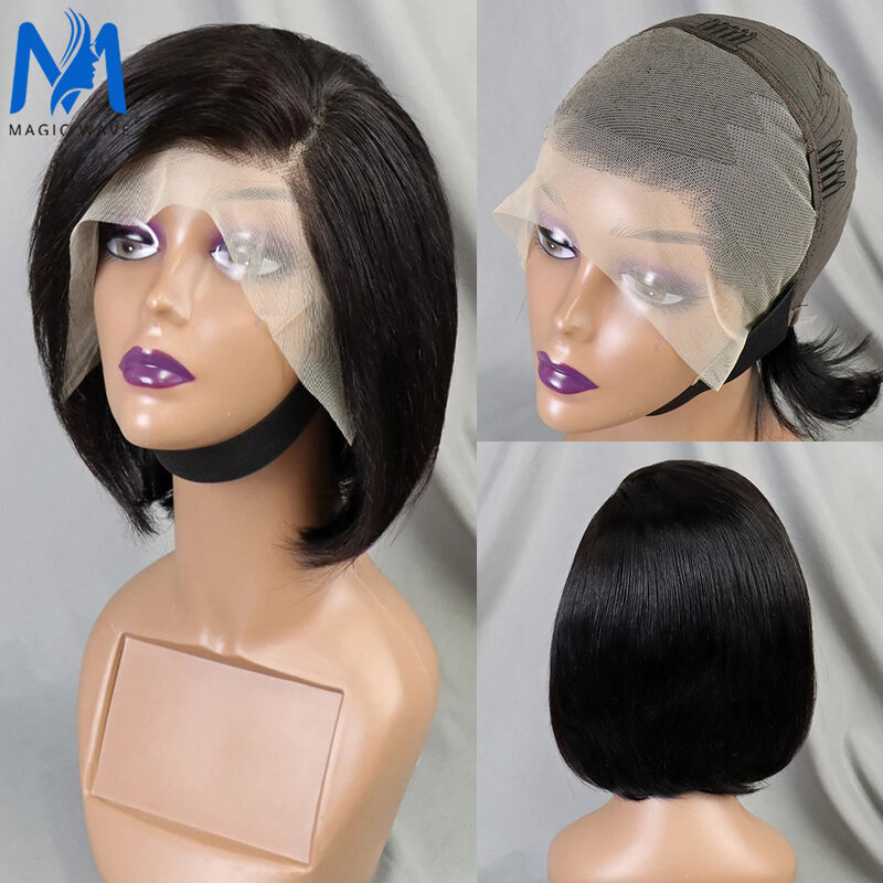 باروكة بوب قصيرة مستقيمة للنساء ، شعر بشري برازيلي ، دانتيل شفاف ، قطع بيكسي ، 13 × 4 ، نتف مسبقًا