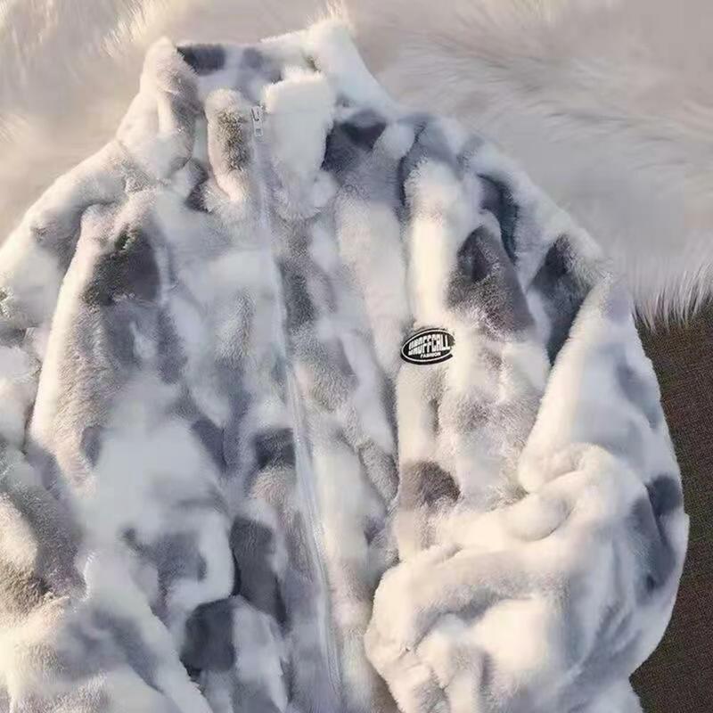 Женское зимнее пальто из искусственного меха на флисе с длинными рукавами и воротником-стойкой