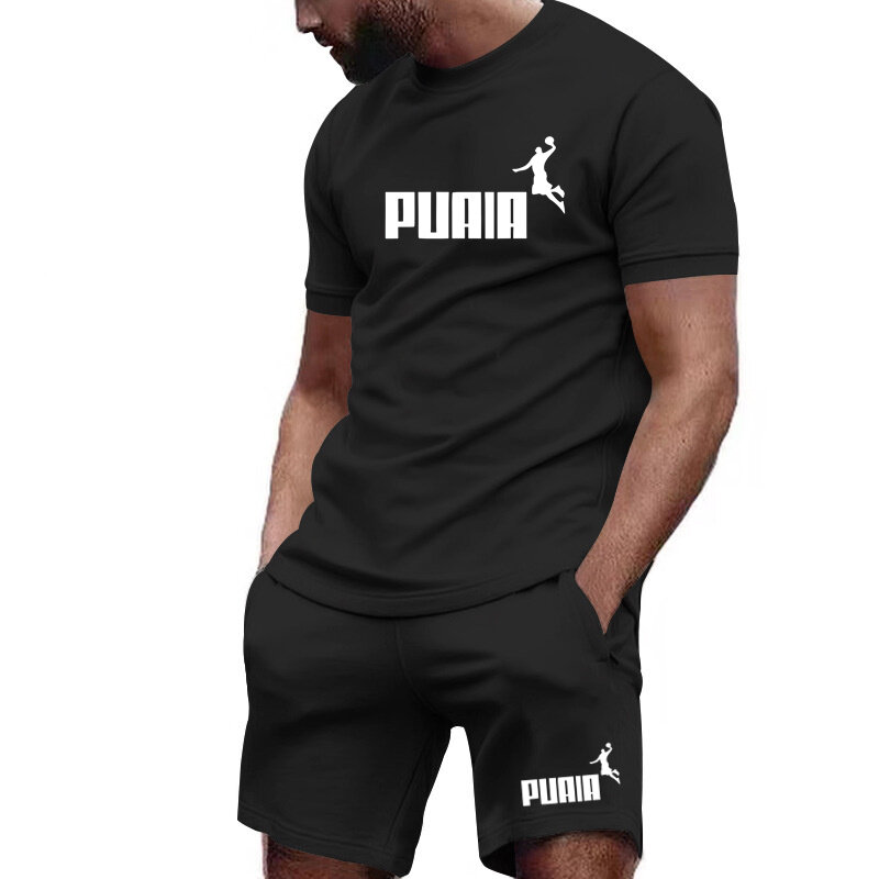 Новинка 2024, мужской спортивный костюм, Повседневная футболка + шорты, костюм для бега, дышащий комплект из 2 предметов