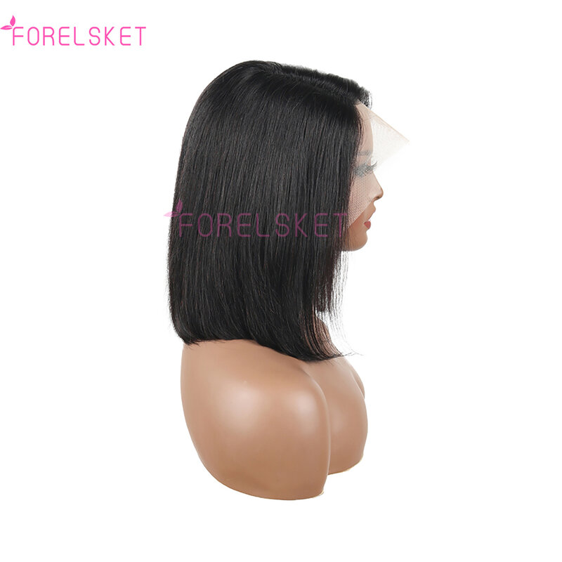 Peluca corta de encaje Frontal HD para mujer, cabello humano sin pegamento, 180% hueso, recto