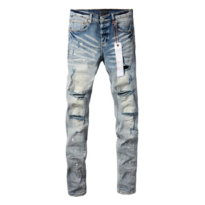 Фиолетовые брендовые джинсы Roca, уличные Синие рваные потертые модные высококачественные обтягивающие джинсовые брюки с низкой посадкой