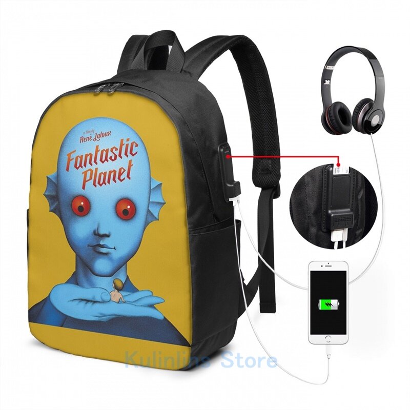 Tas punggung laptop Pria Wanita, tas sekolah berpergian motif grafis lucu fantastis USB Charge untuk pria dan wanita