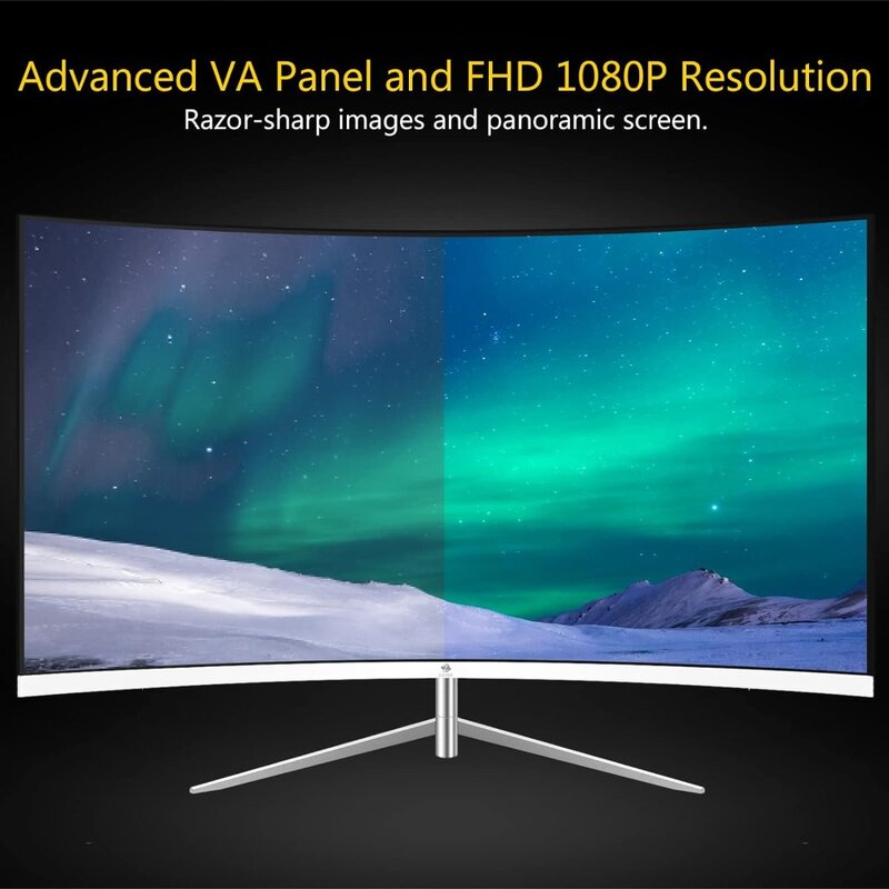 27-inch Curved Gaming Monitor, Full HD 1080P 1920x1080 LED Backlight Monitor, with 75Hz Refresh Rate and Eye-Care Technology