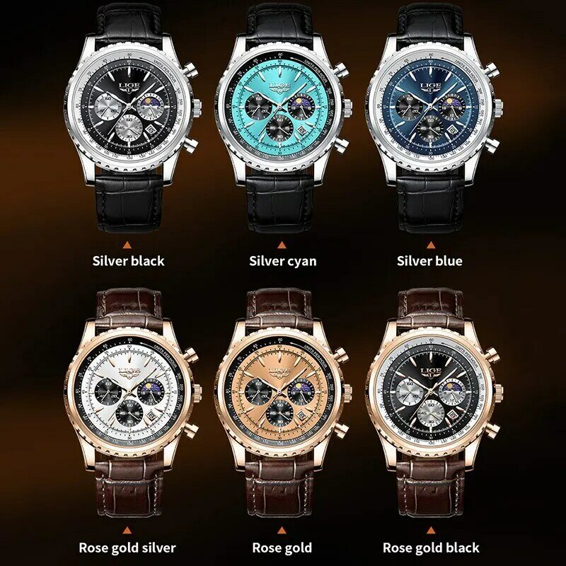 LIGE New Mens Watches Top Brand Luxury Men orologio da polso in pelle orologio al quarzo sport orologio maschile impermeabile Relogio Masculino + Box