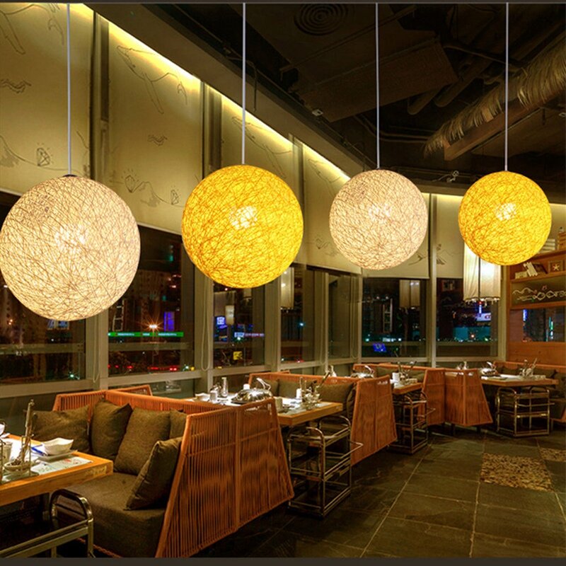2X кофейный/желтый бамбук, люстра из ротанга и конопляного шара, индивидуальное творчество, сферический абажур из ротанга