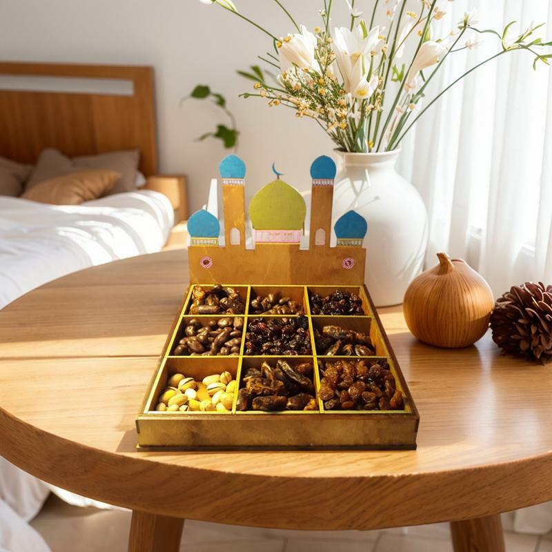 Деревянный поднос для десертов Eid, столовая посуда для хранения фруктов, 9 ячеек, украшение для ИД, домашнее искусство и ремесло, украшение для подарка