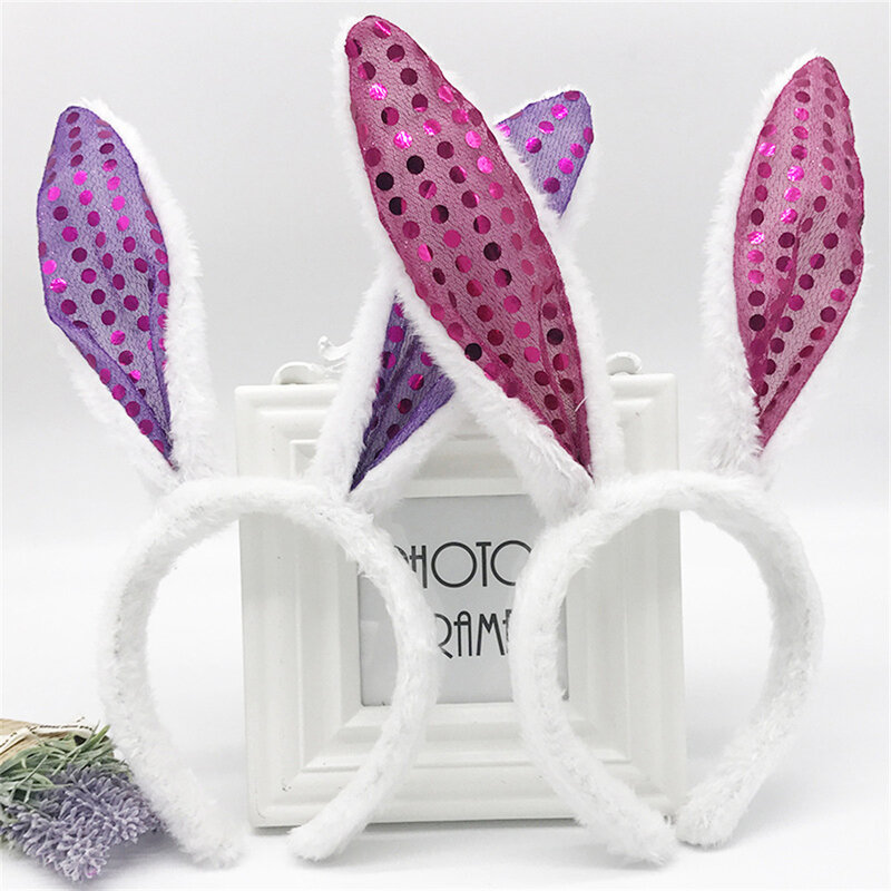 Diademas con Orejas de conejo de felpa, diadema suave de Color sólido, accesorios para el cabello para fiesta de Cosplay