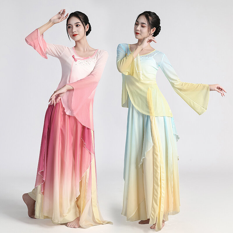 ازياء الرقص الصيني التقليدي ، ازياء الرقص الشعبي ، تغيير تدريجي طقم فستان شيفون