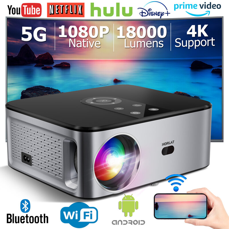 HORLAT Android 4K LED Projector 700ANSI Full HD 1080P Video Home Theater Auto Keystone 5G WiFi 18000Lumenes Portable Proyector
