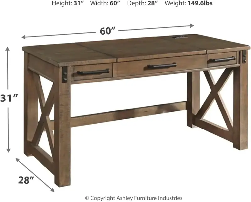 Ashley Aldwin-Lift Top Desk com portas de carregamento, assinatura Design, fazenda rústica, Home Office, angustiado cinza, 60"