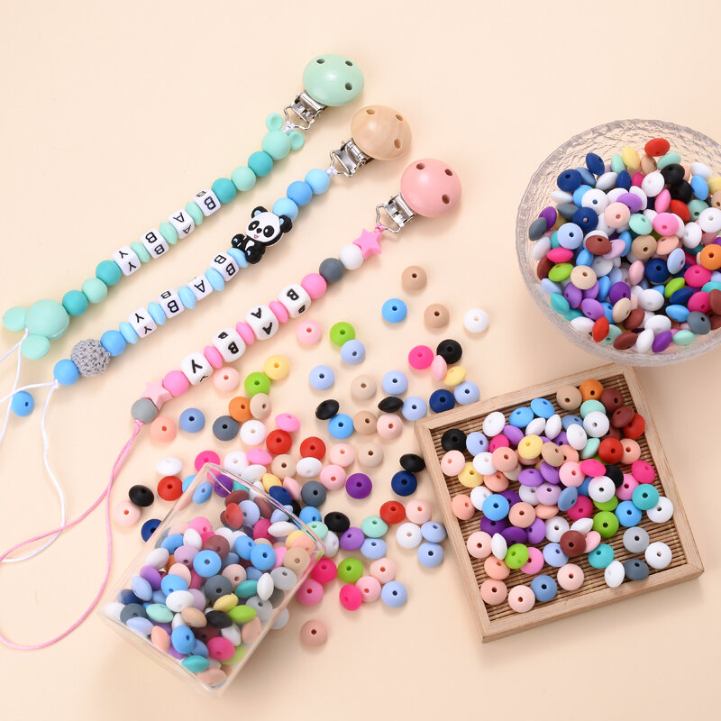 Perles intercalaires en silicone pour nouveau-né, breloques bricolage, accessoires d'allaitement, collier sucette, jouet de dentition, sans BPA, 12mm, 50 pièces par lot