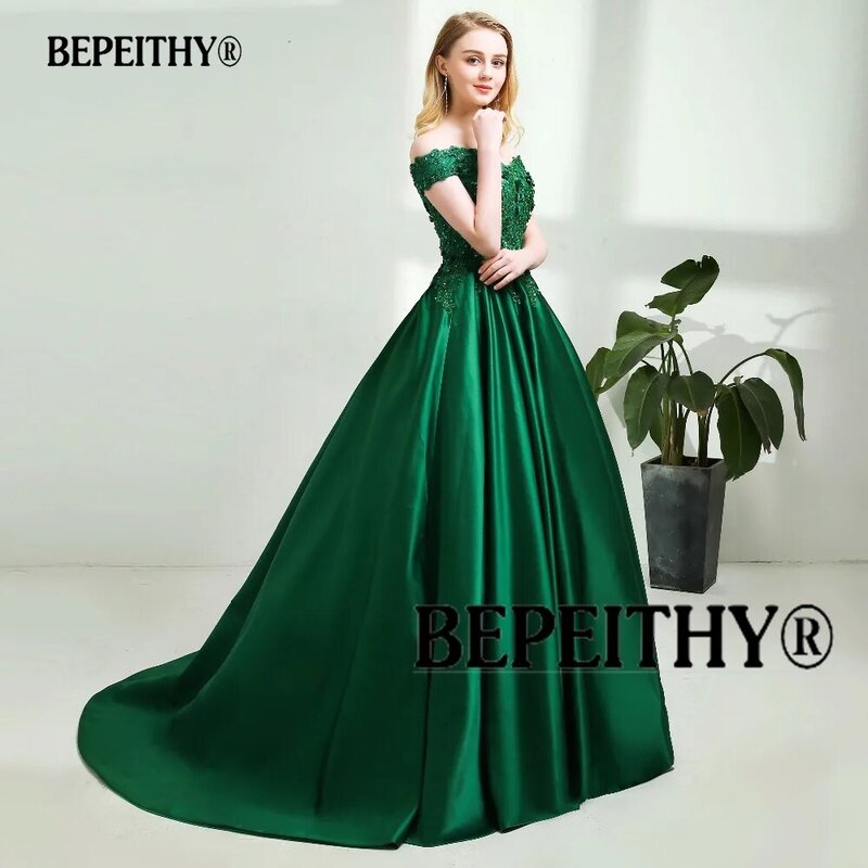 BEPEITHY V-neck granatowy długa koronkowa suknia wieczorowa zroszony klasyczne suknie na bal maturalny Vestido De Festa Off The Shoulder tania suknia wieczorowa