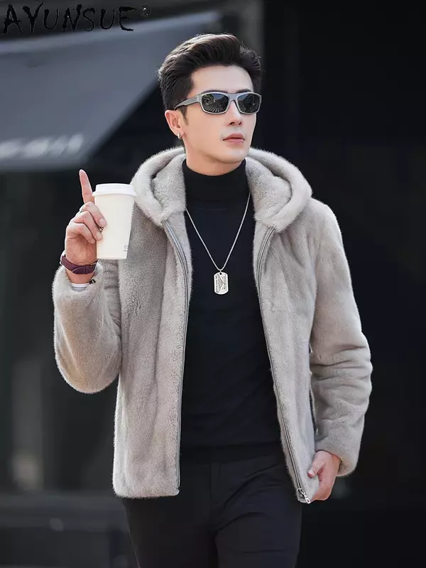AYUNSUE-Casaco de pele natural masculino, jaqueta de pele de vison real, casacos casuais, jaquetas de inverno, luxo, 2023