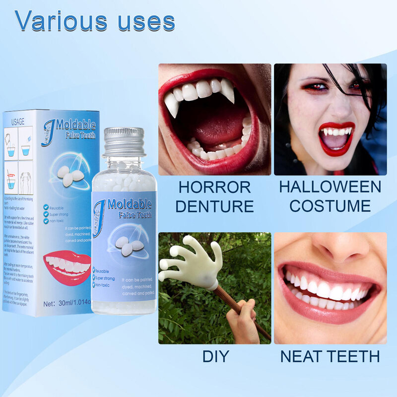 천연 송진 치아 수리 과립, 임시 충전 치과 갭 수리, 부러진 치아 틀니 접착제, 의치 고체 접착제, 30ml