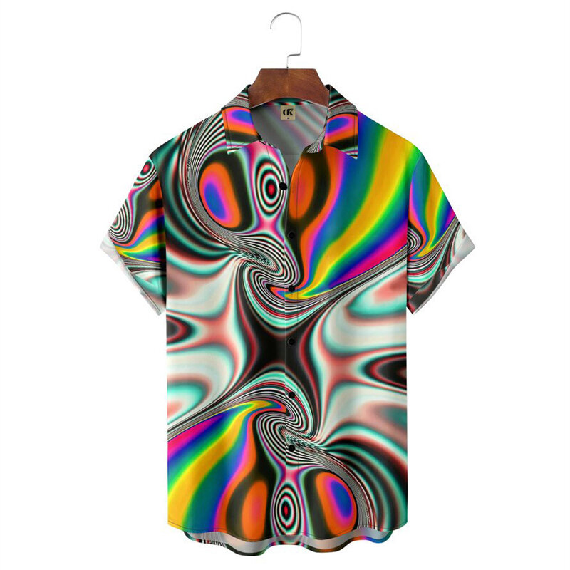 Мужская пляжная рубашка с градиентным принтом, летняя гавайская рубашка с отложным воротником, большие размеры до 4XL