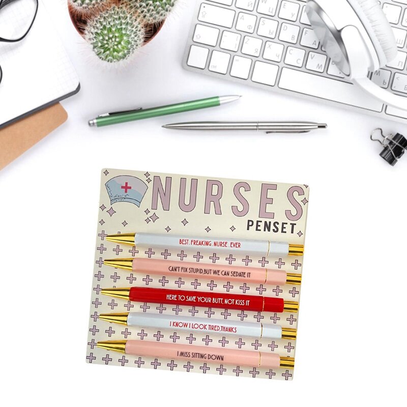 Penna per infermieri da 5 pezzi con parola d'atmosfera Set di penne a sfera per infermieri divertenti portatili multifunzionali penna da scrittura per infermieri uso quotidiano come mostrato