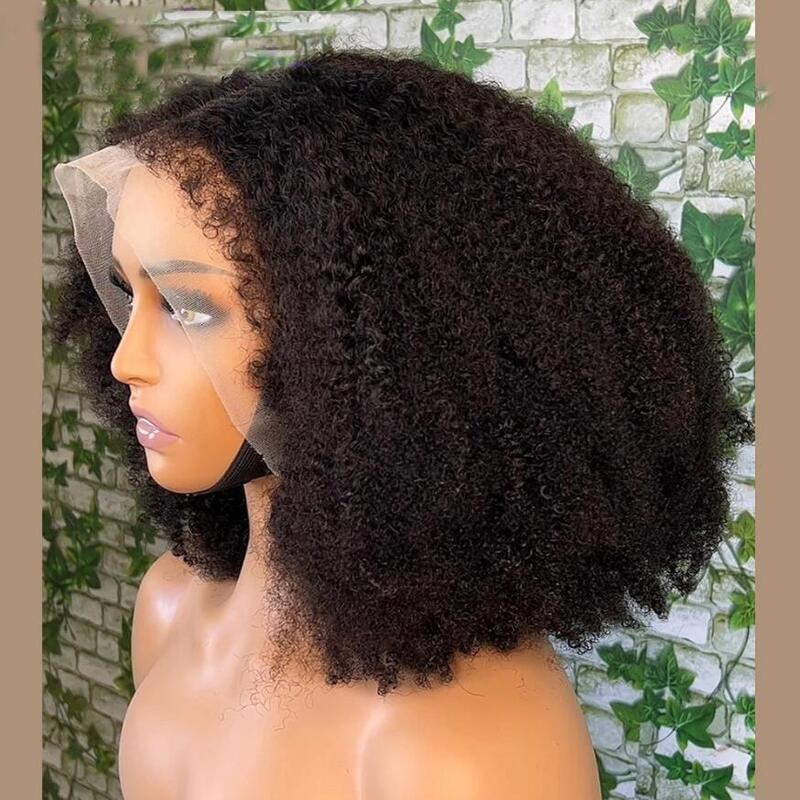 Natural Bob16inch Soft Black Kinky Curly 180Density Lace Front Wig For Black Women BabyHair Glueless Preplucked Heat Resistant