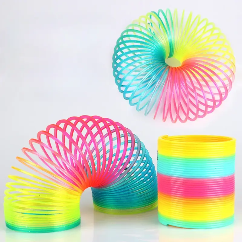 1 buah lingkaran pelangi warna-warni mainan sulap lucu pengembangan awal pendidikan lipat plastik pegas koil mainan kreatif anak-anak